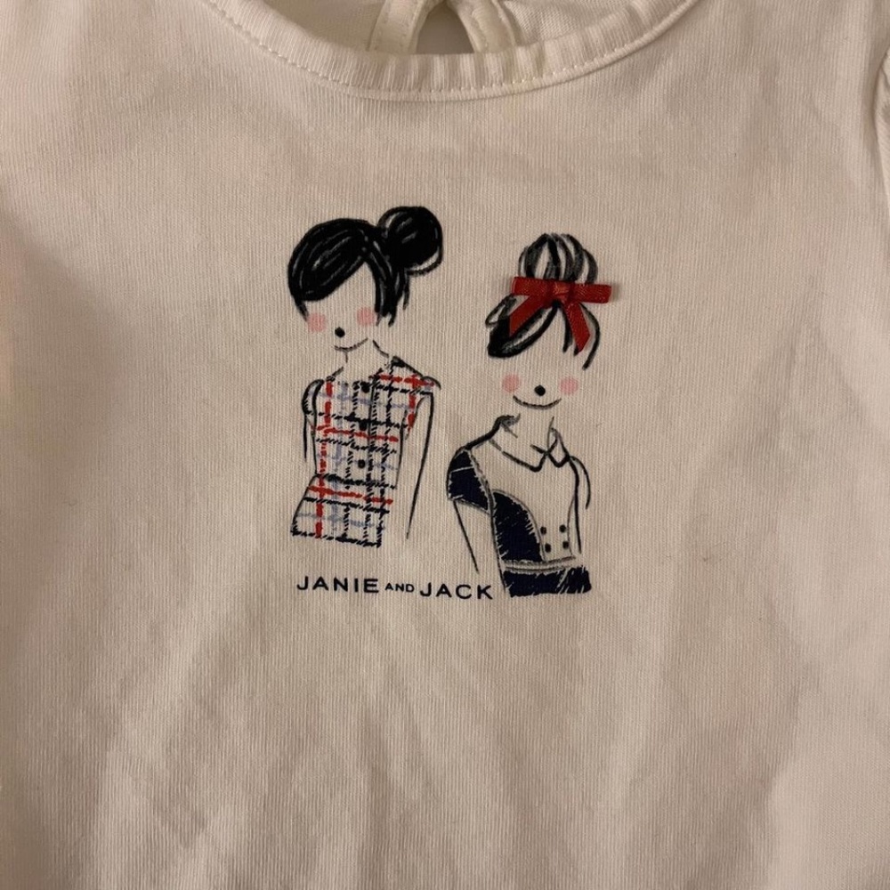 JANIE AND JACK little girls long sleeve white shirt. Size 12-18 months.